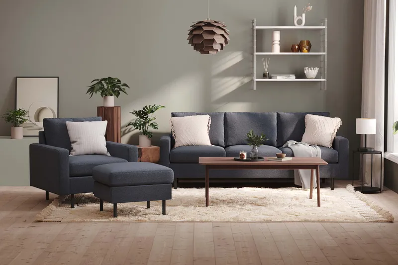 Peppe Sohvaryhmä 3-istuttava Sohva + Nojatuoli + Rahi Kankaalla - Tummanharmaa - Huonekalut - Sohva - Sohvaryhmä