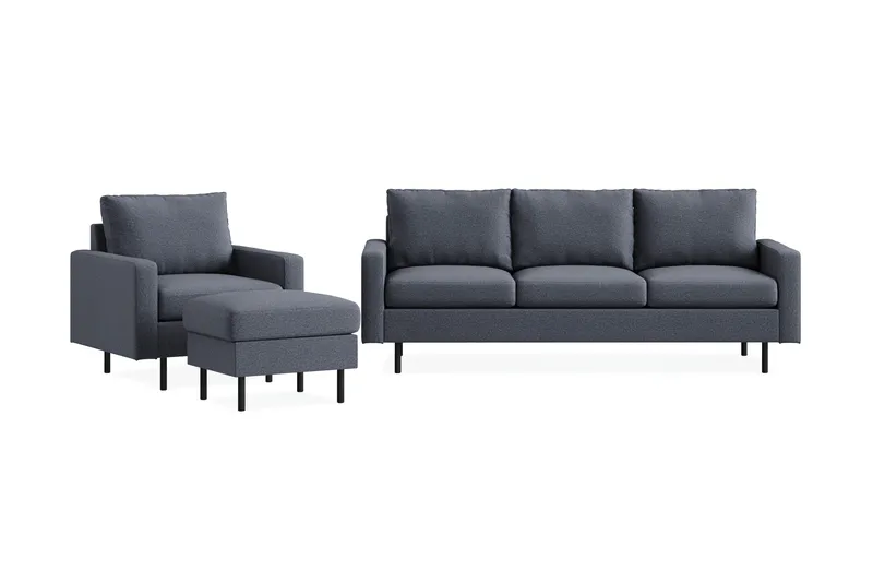 Peppe Sohvaryhmä 3-istuttava Sohva + Nojatuoli + Rahi Kankaalla, Tummanharmaa