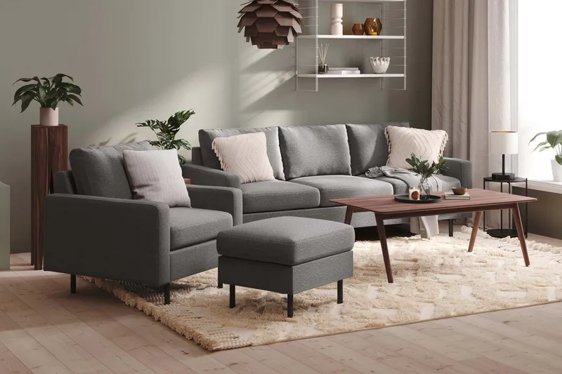 Peppe Sohvaryhmä 3-istuttava Sohva + Nojatuoli + Rahi Kankaalla - Vaaleanharmaa - Huonekalut - Sohva - Sohvaryhmä