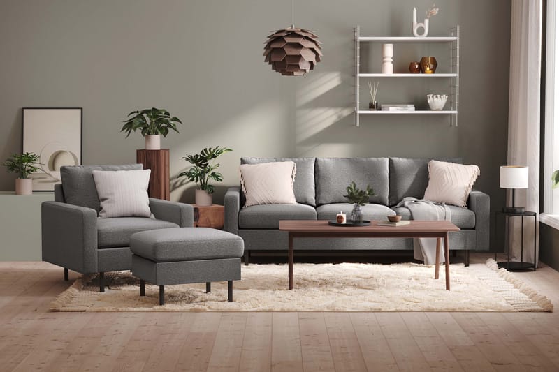 Peppe Sohvaryhmä 3-istuttava Sohva + Nojatuoli + Rahi Kankaalla - Vaaleanharmaa - Huonekalut - Sohva - Sohvaryhmä