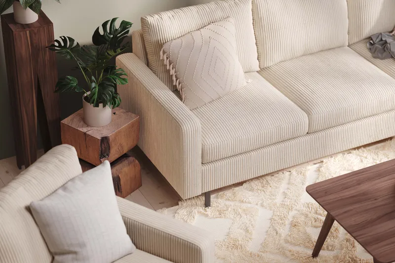 Peppe Sohvaryhmä 3-istuttava Sohva + Nojatuoli + Rahi Manchester-kankaalla - Beige - Huonekalut - Sohva - Sohvaryhmä