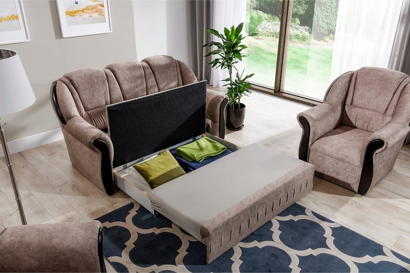 Sohvaryhmä Amillano Vuodesohva + 2 nojatuolia - Nahka/vaaleanruskea - Huonekalut - Sohva - Sohvaryhmä