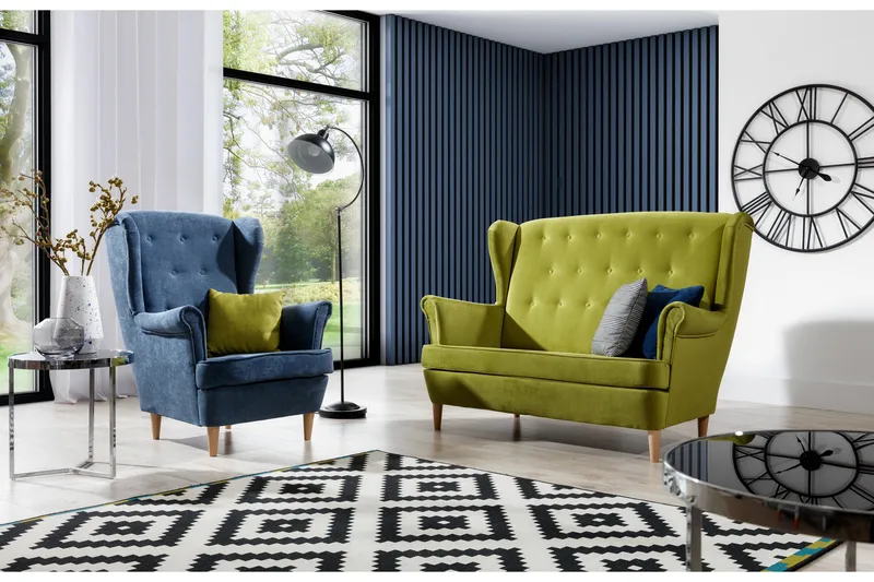 Sohvaryhmä Mardelle 2:n ist + Nojatuoli, Sininen / Keltainen