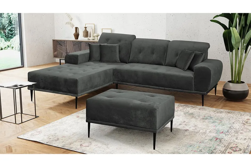 Sohvaryhmä Rapana Vasen Rahilla - Sametti/Vaaleanharmaa/Musta - Huonekalut - Sohva - Sohvaryhmä