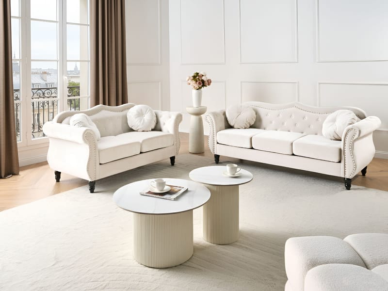Sohvaryhmä Skien - Vaalea beige - Huonekalut - Sohva - Sohvaryhmä - Chesterfield sohvaryhmä