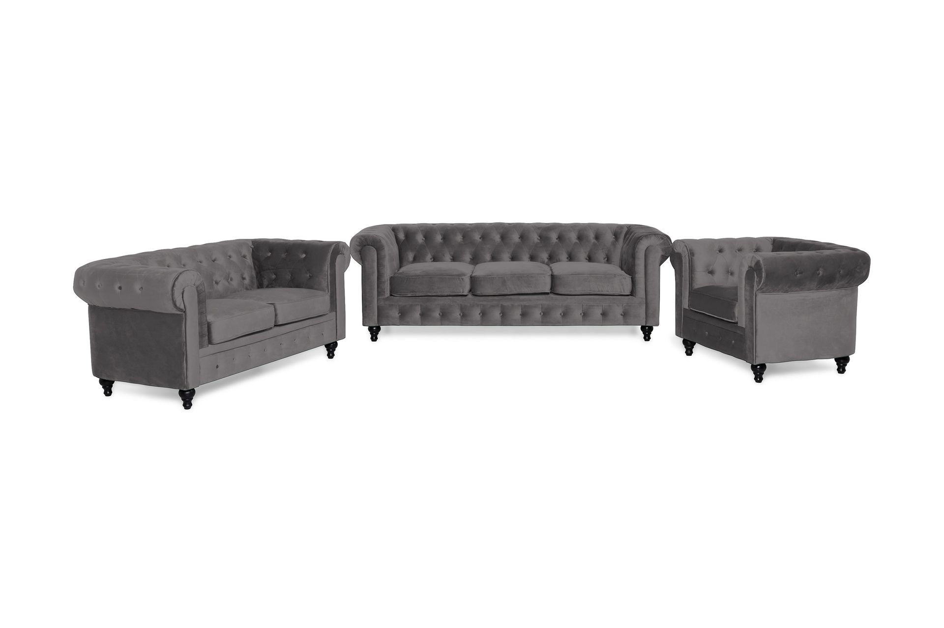 Chesterfield Lyx Sohvaryhmä 3+2+1 sametista - Tummanharmaa