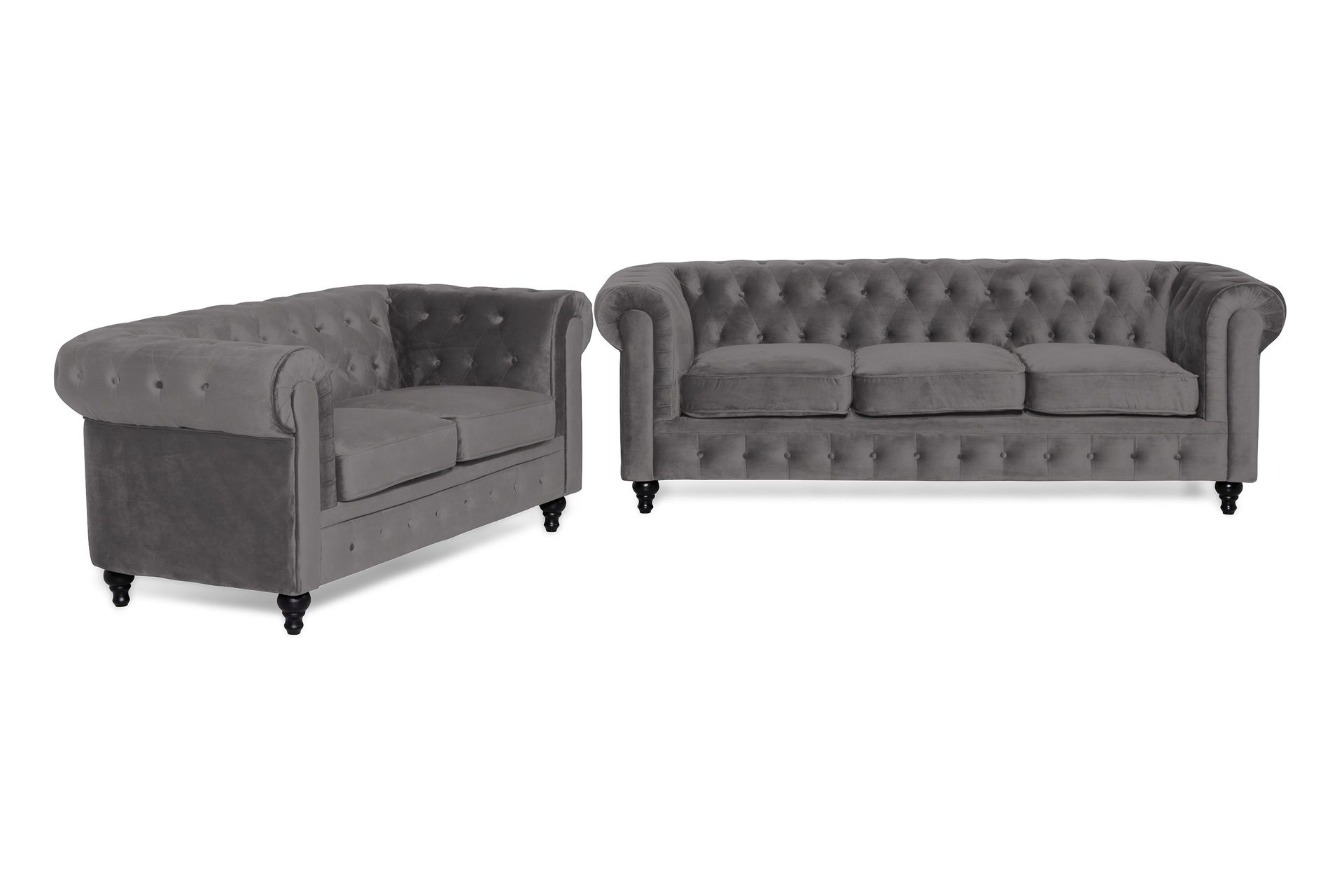 Chesterfield Lyx Sohvaryhmä 3+2 sametista - Tummanharmaa