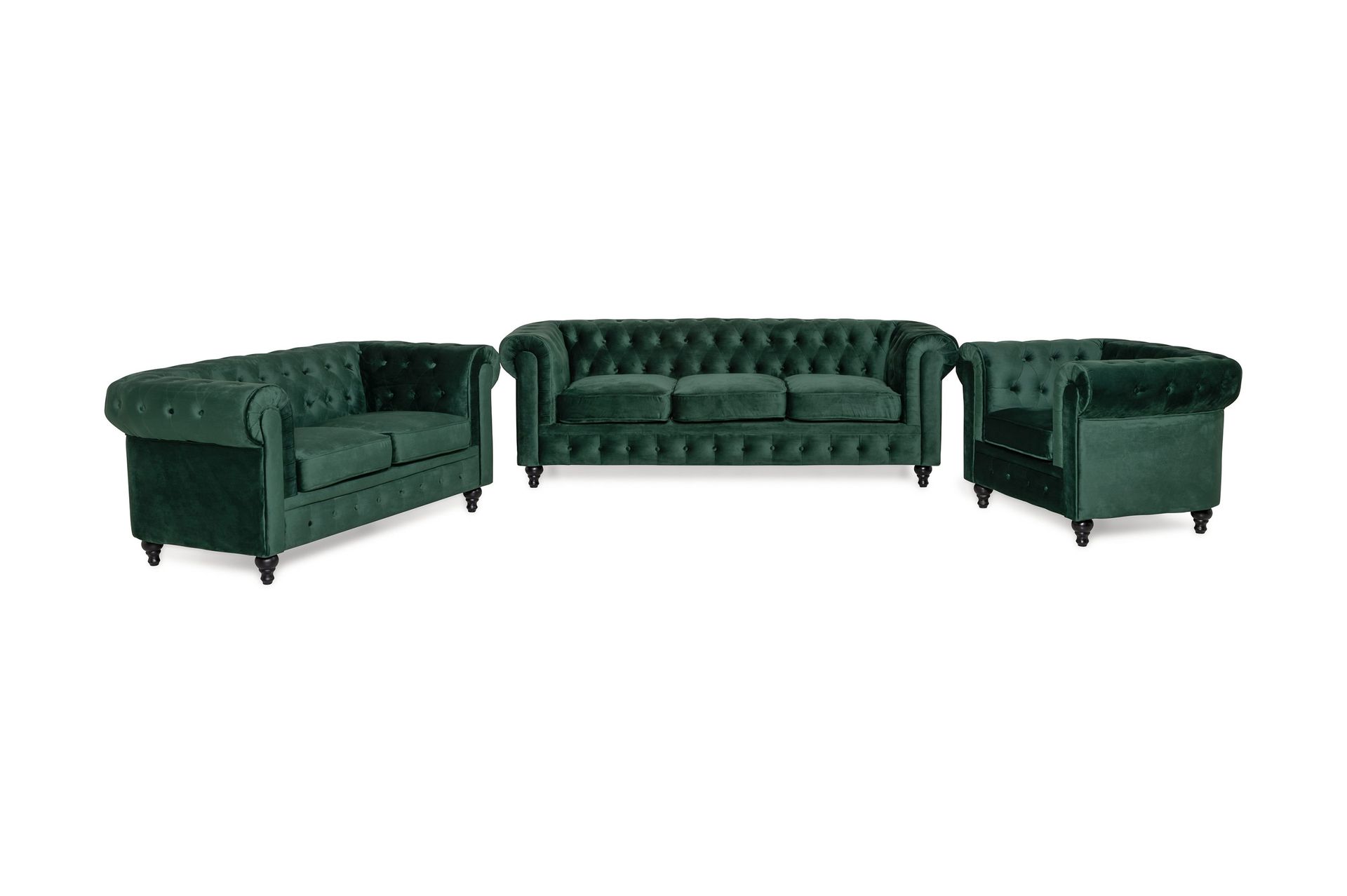 Chesterfield Lyx Sohvaryhmä 3+2+1 sametista - Tummanvihreä