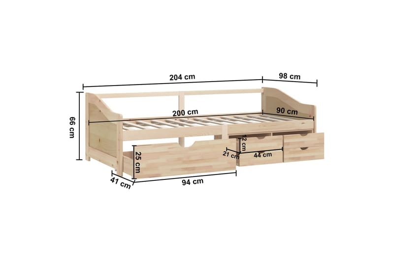Päivävuode 3-istuttava laatikoilla täysi mänty 90x200 cm - Ruskea - Huonekalut - Sohva - Sohvasängyt