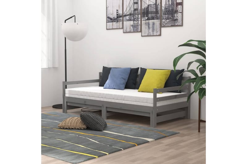 Päivävuode ulosvedettävä harmaa täysi mänty 2x (90x200) cm - Harmaa - Huonekalut - Sohva - Sohvasängyt