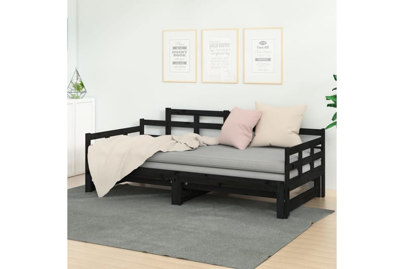 Päivävuode ulosvedettävä musta täysi mänty 2x (80x200) cm - Musta - Huonekalut - Sohva - Sohvasängyt