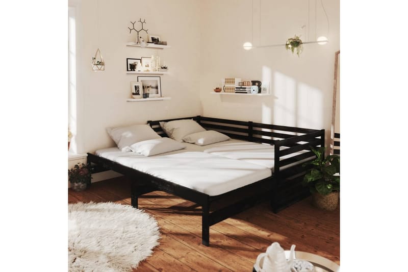 Päivävuode ulosvedettävä musta täysi mänty 2x (90x200) cm - Musta - Huonekalut - Sohva - Sohvasängyt