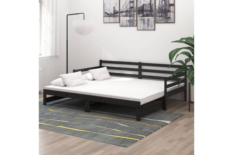 Päivävuode ulosvedettävä musta täysi mänty 2x (90x200) cm - Musta - Huonekalut - Sohva - Sohvasängyt