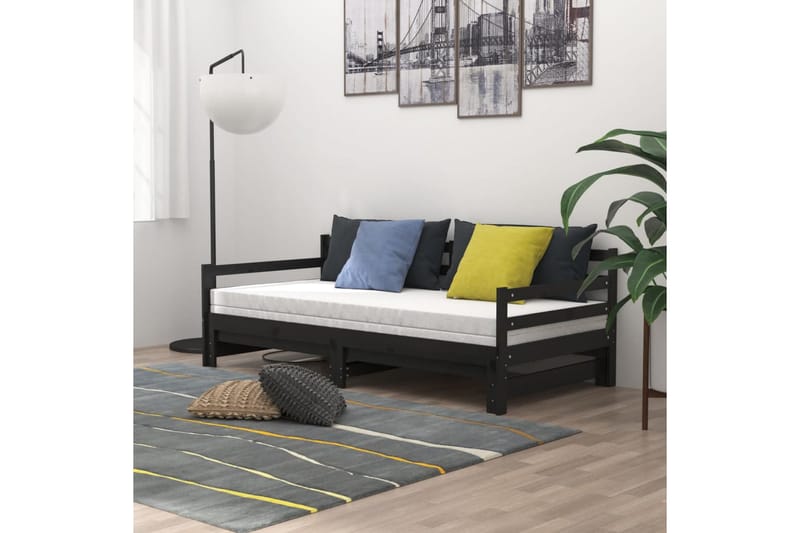 Päivävuode ulosvedettävä musta täysi mänty 2x (90x200) cm - Musta - Huonekalut - Sohva - Sohvasängyt