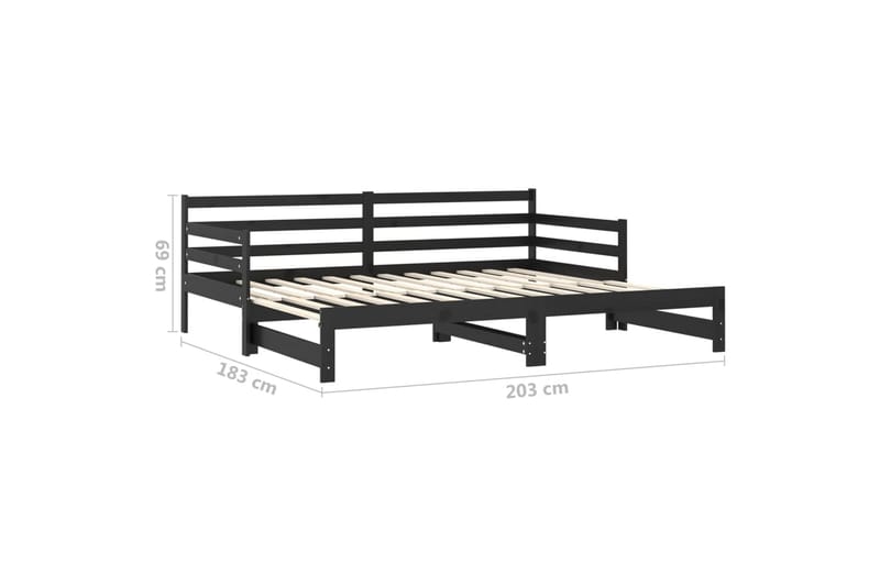 Päivävuode ulosvedettävä musta täysi mänty 2x (90x200) cm - Musta - Huonekalut - Sohva - Sohvasängyt
