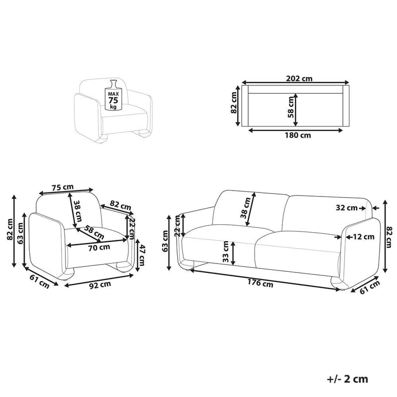 Sohvasetti Saland - Valkoinen - Huonekalut - Sohva - Sohvaryhmä