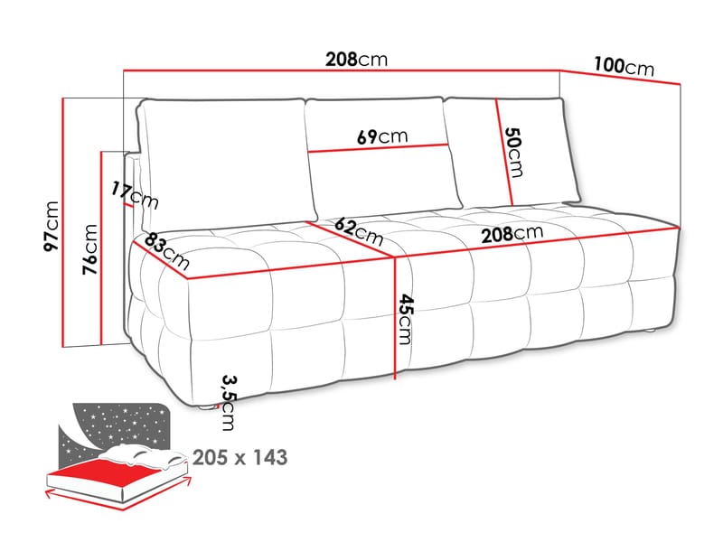 Talvar 3-istuttava vuodesohva - harmaa - Huonekalut - Sohva - Vuodesohva