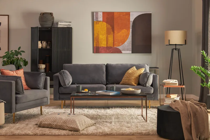 Tavallinen sohva ilman divaania ja šezlongia Bloom 3-istuttava sohva Vaaleanharmaa - Huonekalut - Sohva - 3:n istuttava sohva