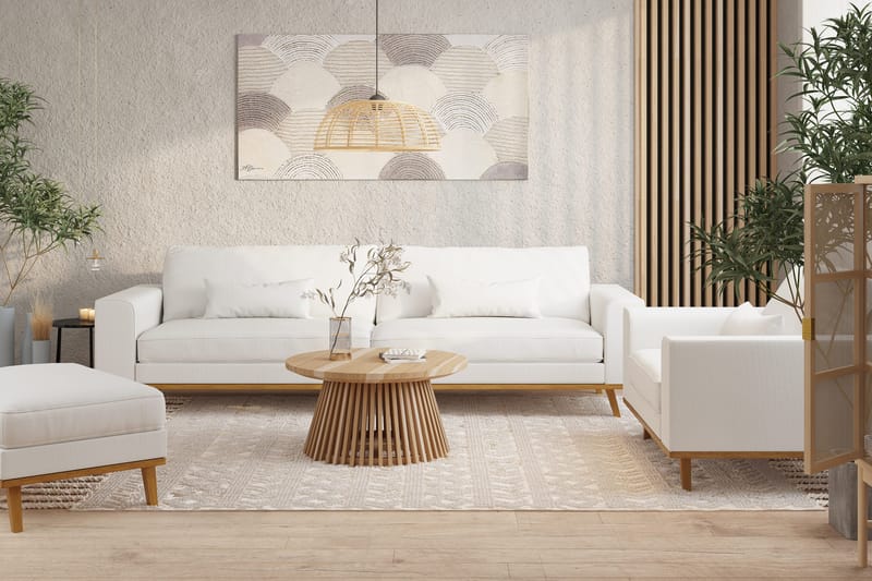 Tavallinen sohva ilman divaania ja šezlongia Scandinavian Choice Copenhagen 4-istuttava sohva Ace 1, valkoinen kangas Tammi - Huonekalut - Sohva - 4:n istuttava sohva