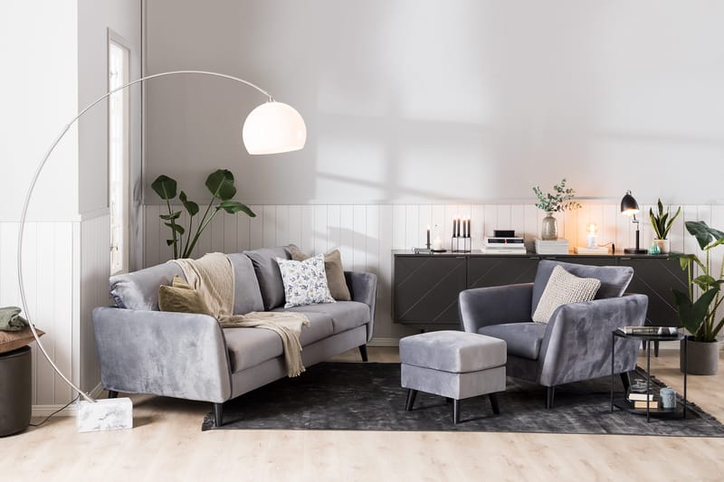 Trend 2-istuttava Samettisohva - Vaaleanharmaa - Huonekalut - Sohva - 2:n istuttava sohva