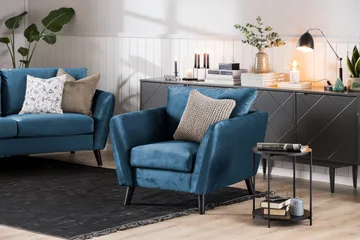 Trend Sohvaryhmä 3-istuttava + 2-istuttava Sohva + Nojatuoli + Rahi Sametilla - Sininen - Huonekalut - Sohva - Sohvaryhmä