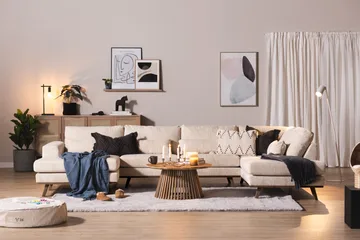 Copenhagen 5-istuttava Oikeakätinen U-muotoinen Large Sohva Divaanilla ja Divaanituolilla Manchester-kankaalla - Beige - Huonekalut - Sohva - Divaanisohva