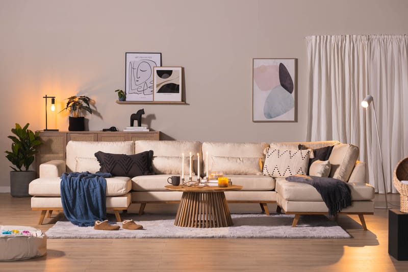 Copenhagen 5-istuttava Oikeakätinen U-muotoinen Large Sohva Divaanilla ja Divaanituolilla Sametilla - Beige - Huonekalut - Sohva - U-Sohva