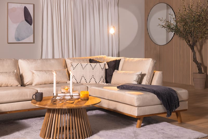 Copenhagen 5-istuttava Oikeakätinen U-muotoinen Large Sohva Divaanilla ja Divaanituolilla Sametilla - Beige - Huonekalut - Sohva - U-Sohva