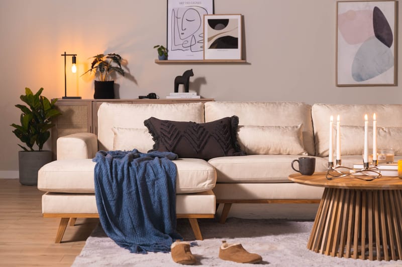 Copenhagen 5-istuttava Oikeakätinen U-muotoinen Large Sohva Divaanilla ja Divaanituolilla Sametilla - Beige - Huonekalut - Sohva - U-Sohva