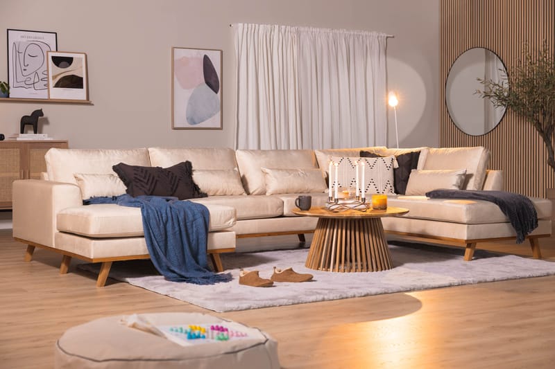 Copenhagen 5-istuttava Oikeakätinen U-muotoinen Large Sohva Divaanilla ja Divaanituolilla Sametilla - Beige - Huonekalut - Sohva - U-Sohva
