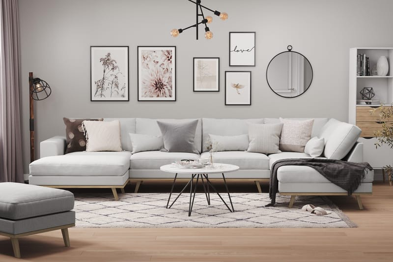 Copenhagen 5-istuttava Oikeakätinen U-muotoinen Sohva Divaanilla ja Divaanituolilla Kankaalla - Harmaa - Huonekalut - Sohva - U-Sohva