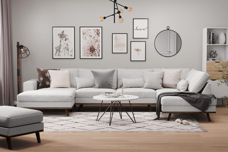 Copenhagen 5-istuttava Oikeakätinen U-muotoinen Sohva Divaanilla ja Divaanituolilla Kankaalla - Harmaa - Huonekalut - Sohva - U-Sohva