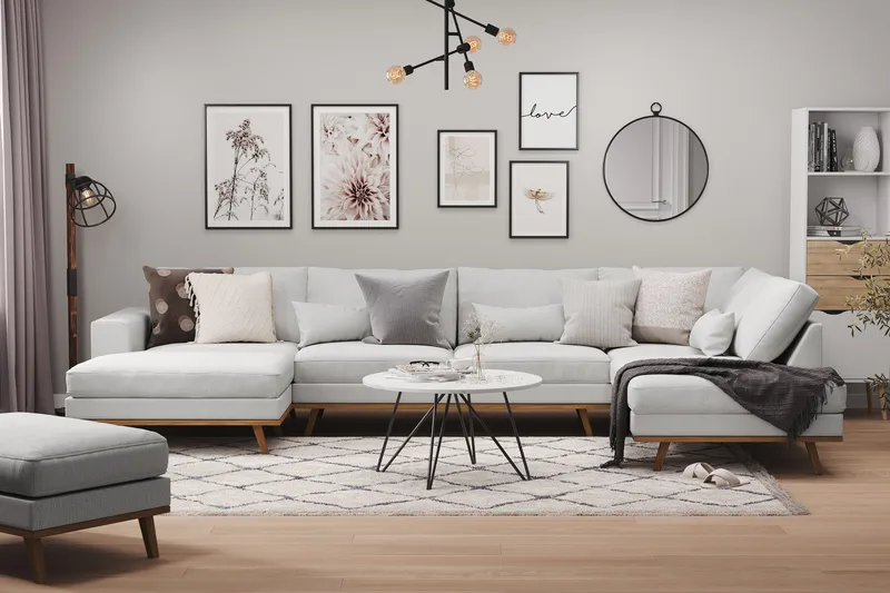 Copenhagen 5-istuttava Oikeakätinen U-muotoinen Sohva Divaanilla ja Divaanituolilla Kankaalla - Harmaa - Huonekalut - Sohva - U-Sohva