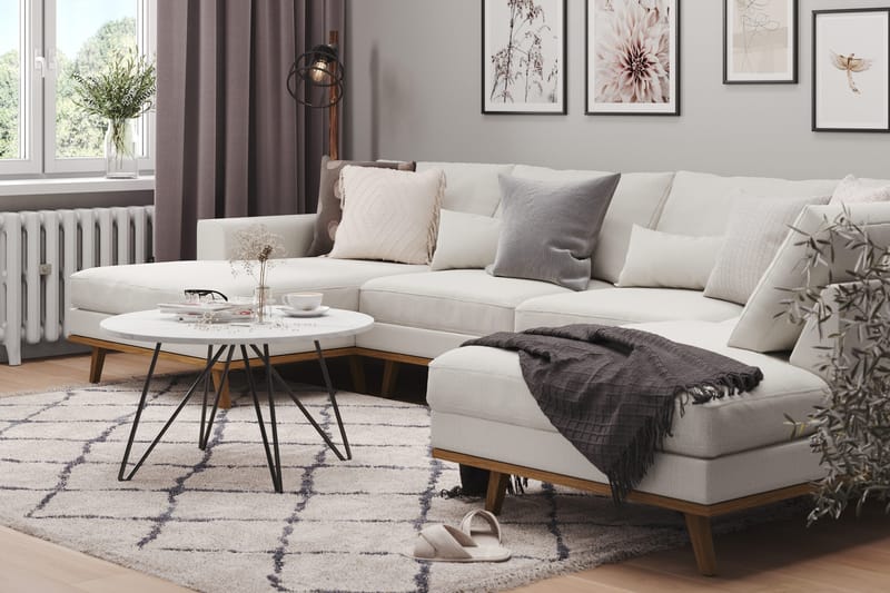Copenhagen 5-istuttava Oikeakätinen U-muotoinen Sohva Divaanilla ja Divaanituolilla Kankaalla - Vaaleanharmaa - Huonekalut - Sohva - U-Sohva