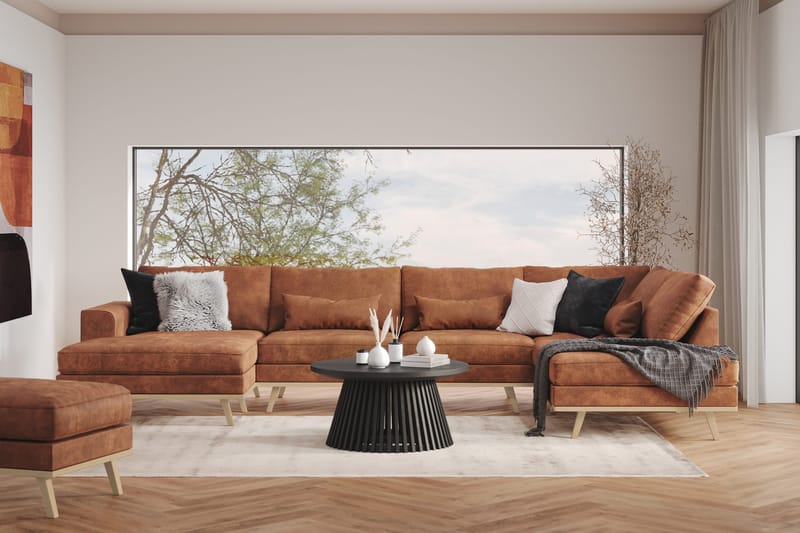 Copenhagen 5-istuttava Oikeakätinen U-muotoinen Sohva Divaanilla ja Divaanituolilla Keinonahkalla - Ruskea - Huonekalut - Sohva - U-Sohva