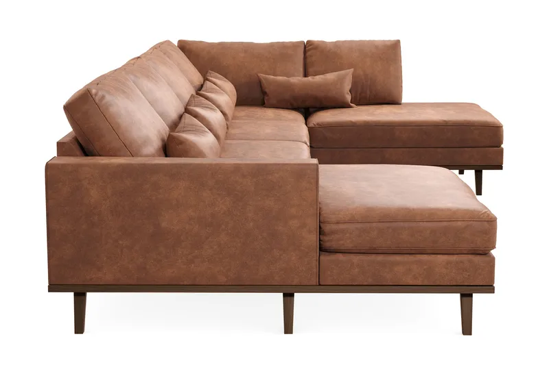 Copenhagen 5-istuttava Oikeakätinen U-muotoinen Sohva Divaanilla ja Divaanituolilla Keinonahkalla - Ruskea - Huonekalut - Sohva - U-Sohva