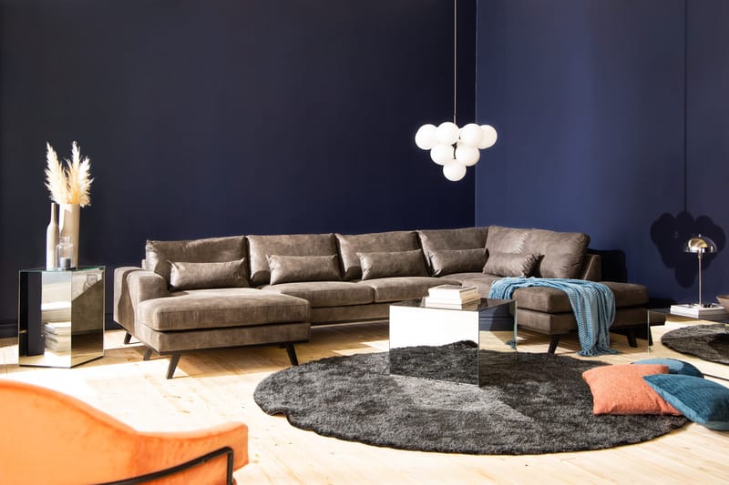 Copenhagen 5-istuttava Oikeakätinen U-muotoinen Sohva Divaanilla ja Divaanituolilla Keinonahkalla - Tummanharmaa - Huonekalut - Sohva - U-Sohva