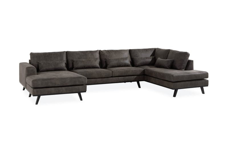Copenhagen 5-istuttava Oikeakätinen U-muotoinen Sohva Divaanilla ja Divaanituolilla Keinonahkalla - Tummanharmaa - Huonekalut - Sohva - U-Sohva