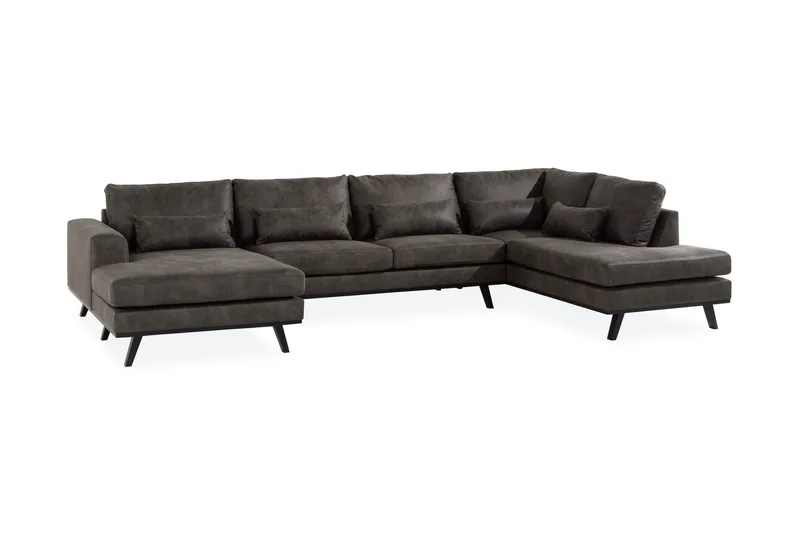 Copenhagen 5-istuttava Oikeakätinen U-muotoinen Sohva Divaanilla ja Divaanituolilla Keinonahkalla - Tummanharmaa - Huonekalut - Sohva - U-Sohva