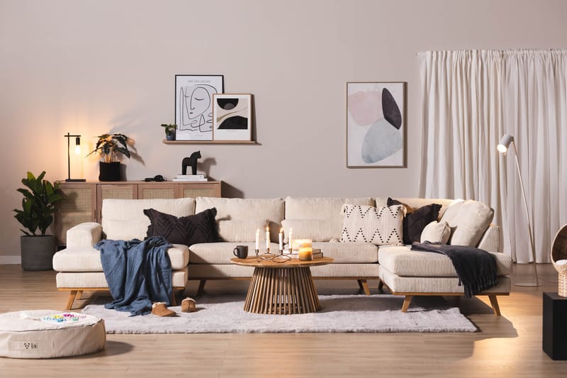 Copenhagen 5-istuttava Oikeakätinen U-muotoinen Sohva Divaanilla ja Divaanituolilla Manchester-kankaalla - Beige - Huonekalut - Sohva - U-Sohva