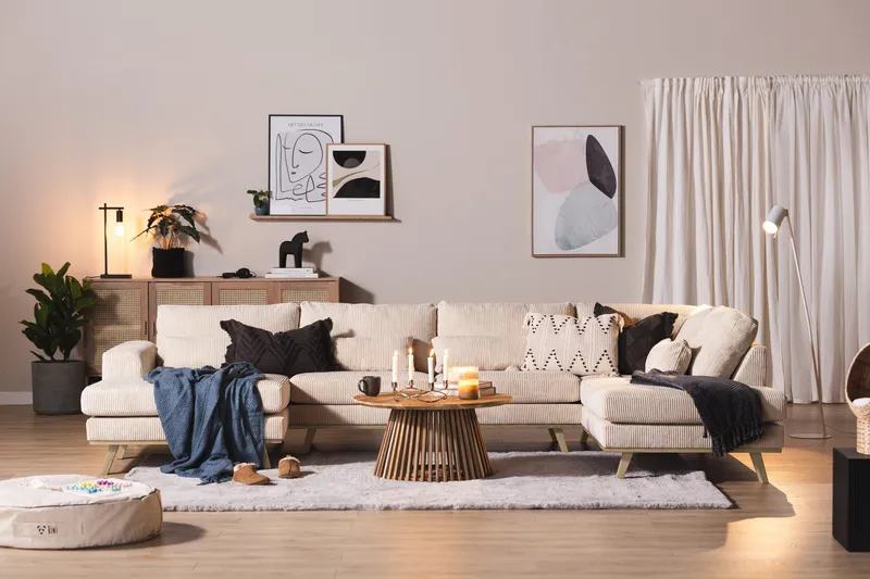 Copenhagen 5-istuttava Oikeakätinen U-muotoinen Sohva Divaanilla ja Divaanituolilla Manchester-kankaalla - Beige - Huonekalut - Sohva - U-Sohva