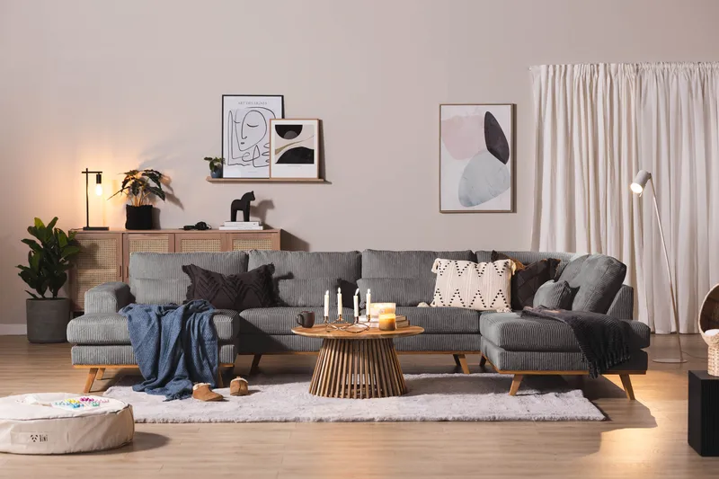 Copenhagen 5-istuttava Oikeakätinen U-muotoinen Sohva Divaanilla ja Divaanituolilla Manchester-kankaalla - Tummanharmaa - Huonekalut - Sohva - U-Sohva