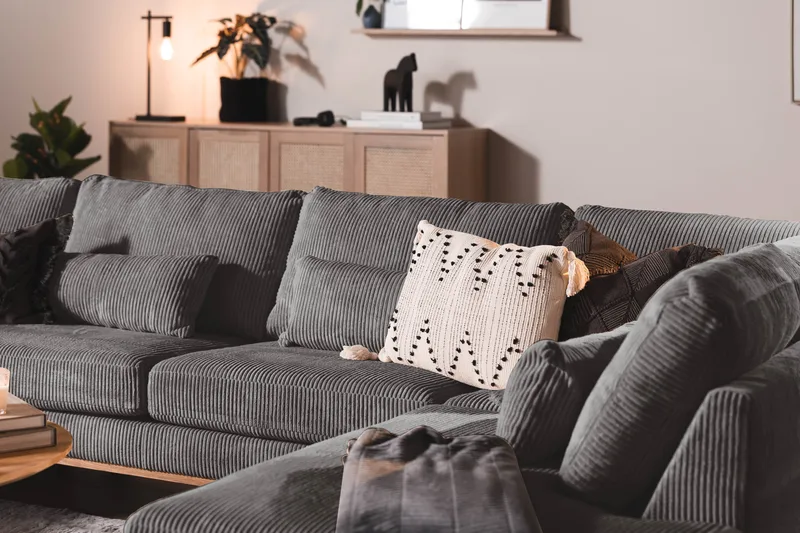 Copenhagen 5-istuttava Oikeakätinen U-muotoinen Sohva Divaanilla ja Divaanituolilla Manchester-kankaalla - Tummanharmaa - Huonekalut - Sohva - U-Sohva