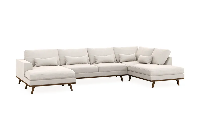 Copenhagen 5-istuttava Oikeakätinen U-muotoinen Sohva Divaanilla ja Divaanituolilla Sametilla - Kermanvalkoinen - Huonekalut - Sohva - U-Sohva
