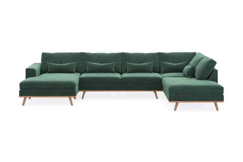 Copenhagen 5-istuttava Oikeakätinen U-muotoinen Sohva Divaanilla ja Divaanituolilla Sametilla - Tummanvihreä - Huonekalut - Sohva - U-Sohva