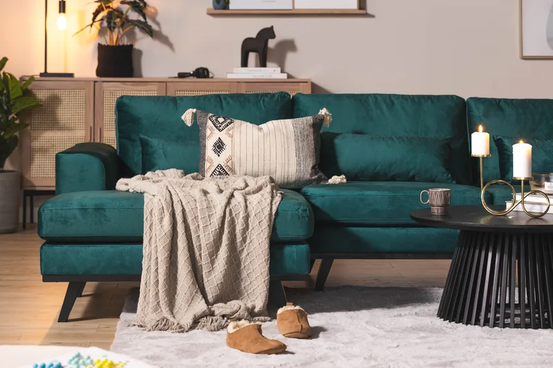 Copenhagen 5-istuttava Oikeakätinen U-muotoinen Sohva Divaanilla ja Divaanituolilla Sametilla - Vihreä - Huonekalut - Sohva - U-Sohva