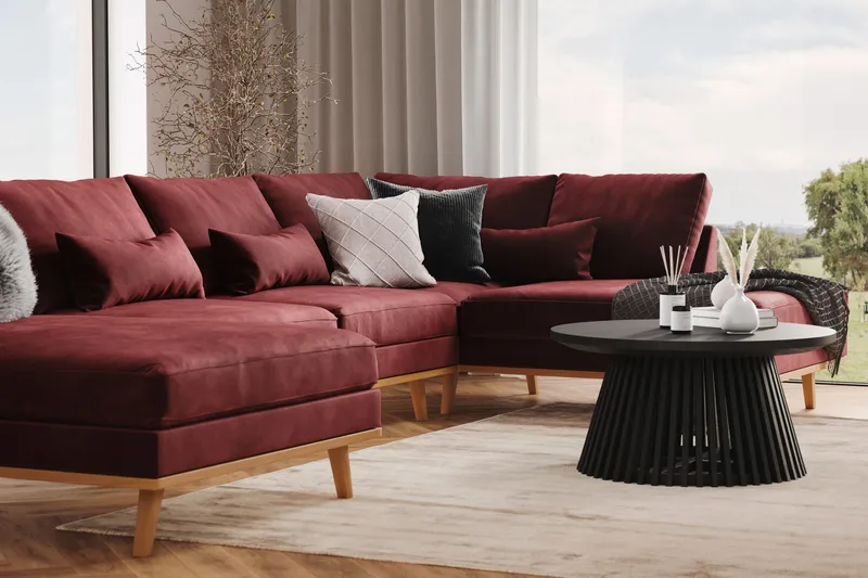 Copenhagen 5-istuttava Oikeakätinen U-muotoinen Sohva Divaanilla ja Divaanituolilla Sametilla - Violetti - Huonekalut - Sohva - U-Sohva