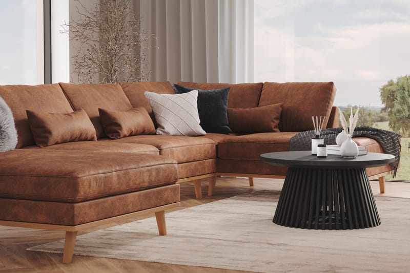 Copenhagen 5-istuttava Vasenkätinen U-muotoinen Large Sohva Divaanilla ja Divaanituolilla Keinonahkalla - Ruskea - Huonekalut - Sohva - U-Sohva