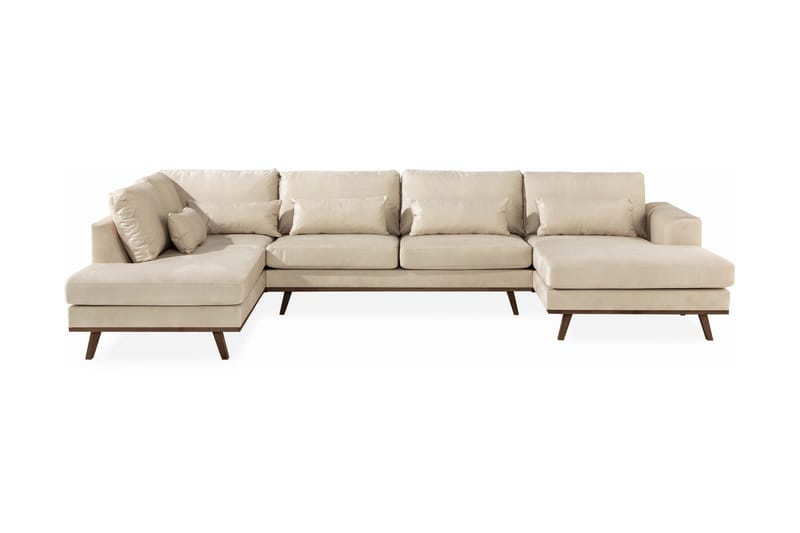 Copenhagen 5-istuttava Vasenkätinen U-muotoinen Large Sohva Divaanilla ja Divaanituolilla Sametilla - Beige - Huonekalut - Sohva - U-Sohva