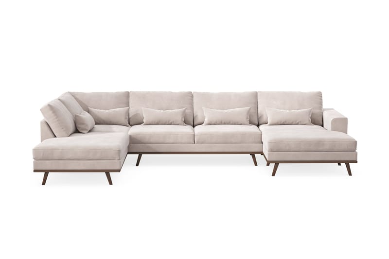 Copenhagen 5-istuttava Vasenkätinen U-muotoinen Large Sohva Divaanilla ja Divaanituolilla Sametilla, Beige